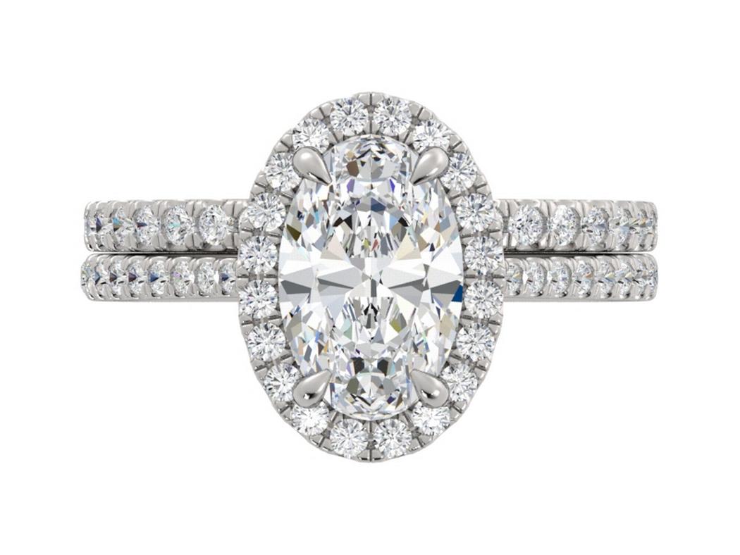 Oval Diamond Halo Engagement Ring with Diamond Eternity Band